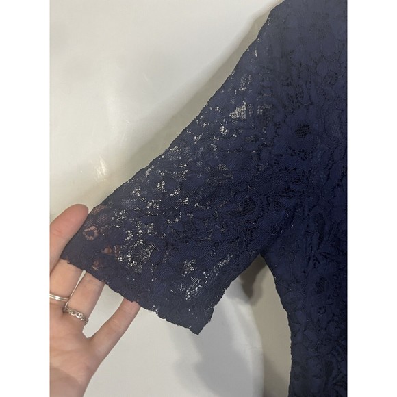 Dana Buchman Womens Sz XL Knee Length 3/4 Sleeve Lace Overlay Lined Dress Blue - Picture 4 of 10